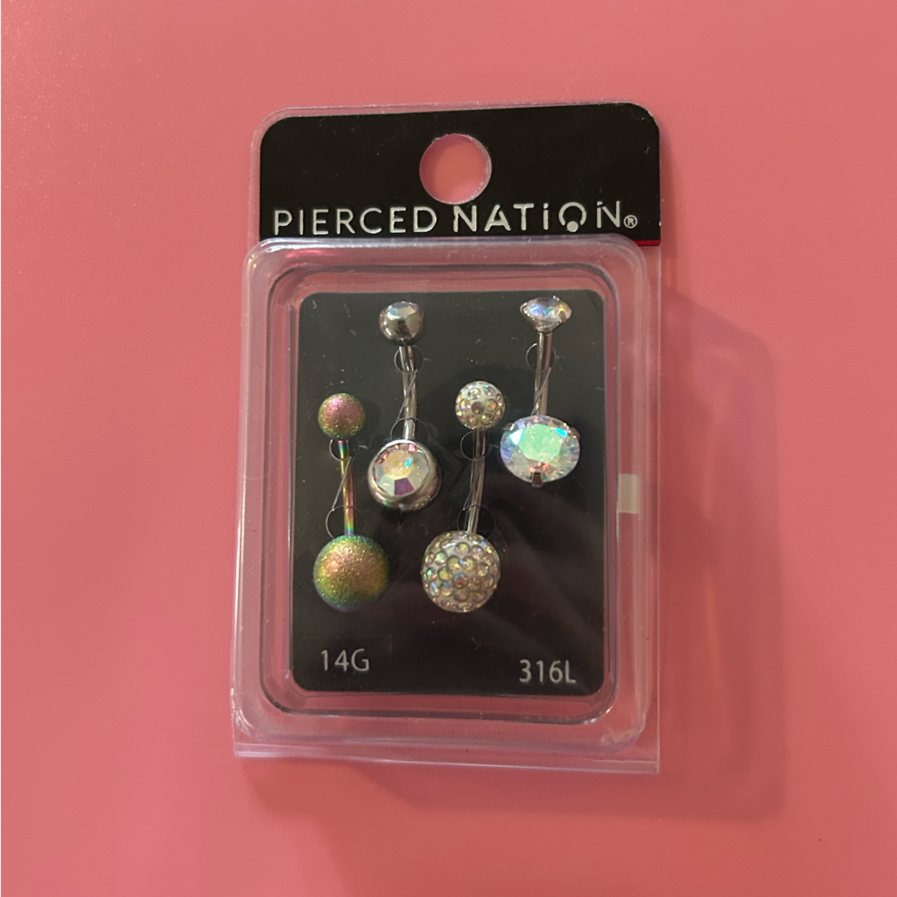 Pierced Nation Silver And Iridescent Belly Rings Set